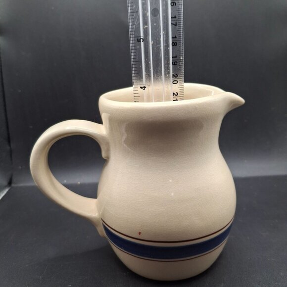 Vintage Stoneware Creamer Pitcher With Blue Stripe By Vernon Corp. Taiwan - Picture 7 of 7
